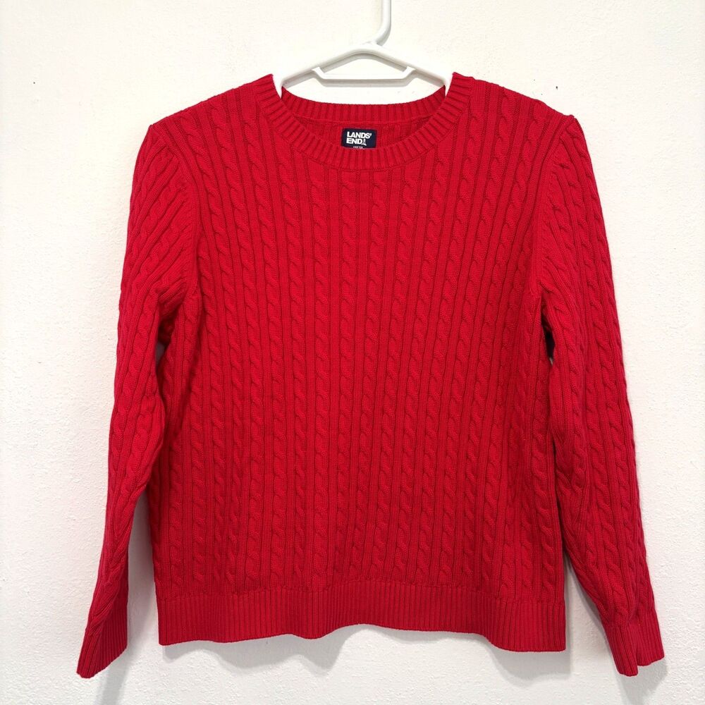 Lands End Mens Drifter Cable Knit Sweater XL Preppy Academia Cotton Country Club